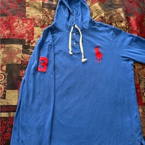 Polo Ralph Lauren Big Pony #3 Embroidered Chalk Blue/Red Mesh Pullover Hoodie